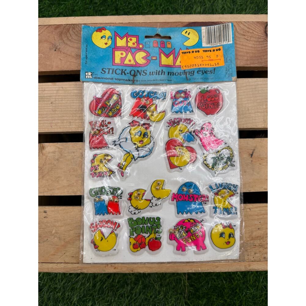Vintage Ms. Pac-Man "Stick-Ons" Puffy Stickers - New Old Stock